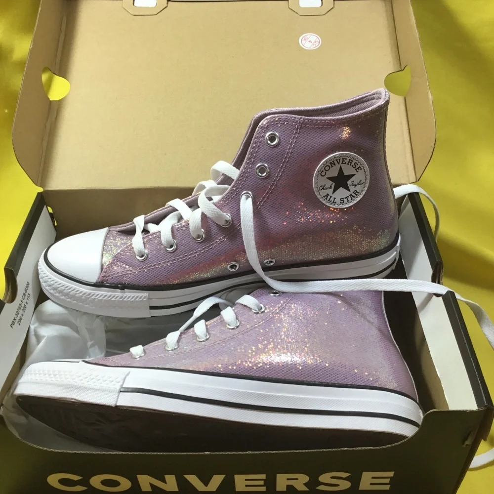 Converse Kids' All Star High Top Sneakers - Pink Glitter Size 7 women